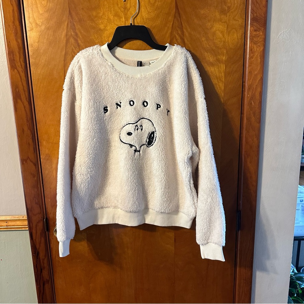 Snoopy Cozy Fleece Pullover Sweater - Cream
